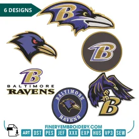 BALTIMORE RAVENS- Pack of 6 Designs - Embroidery Design