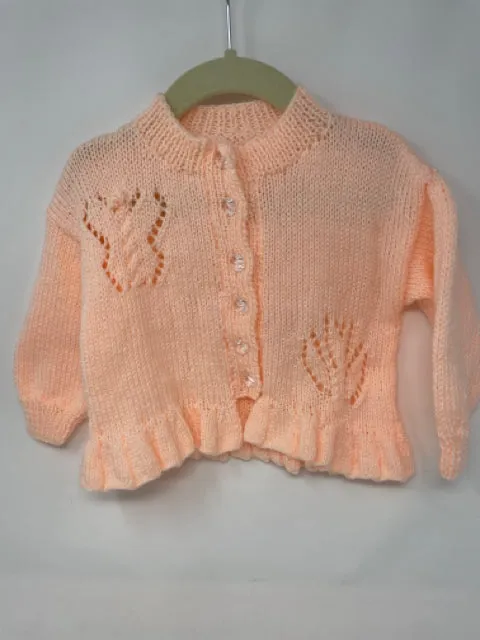 12-18 M Peach Acrylic Butterfly and Flower Knit Cardigan