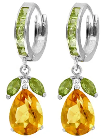 14.3 Carat 14K Solid Yellow Gold Huggie Earrings Peridot Citrine