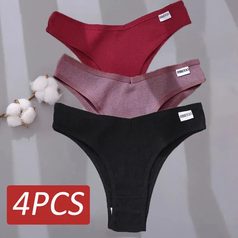 4PCS M-XL Women's Panties FINETOO Cotton Panties Sexy Female Underpants Low Waist Underwear Women Pantys Lingerie