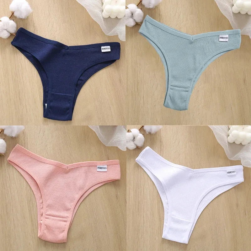 4PCS M-XL Women's Panties FINETOO Cotton Panties Sexy Female Underpants Low Waist Underwear Women Pantys Lingerie