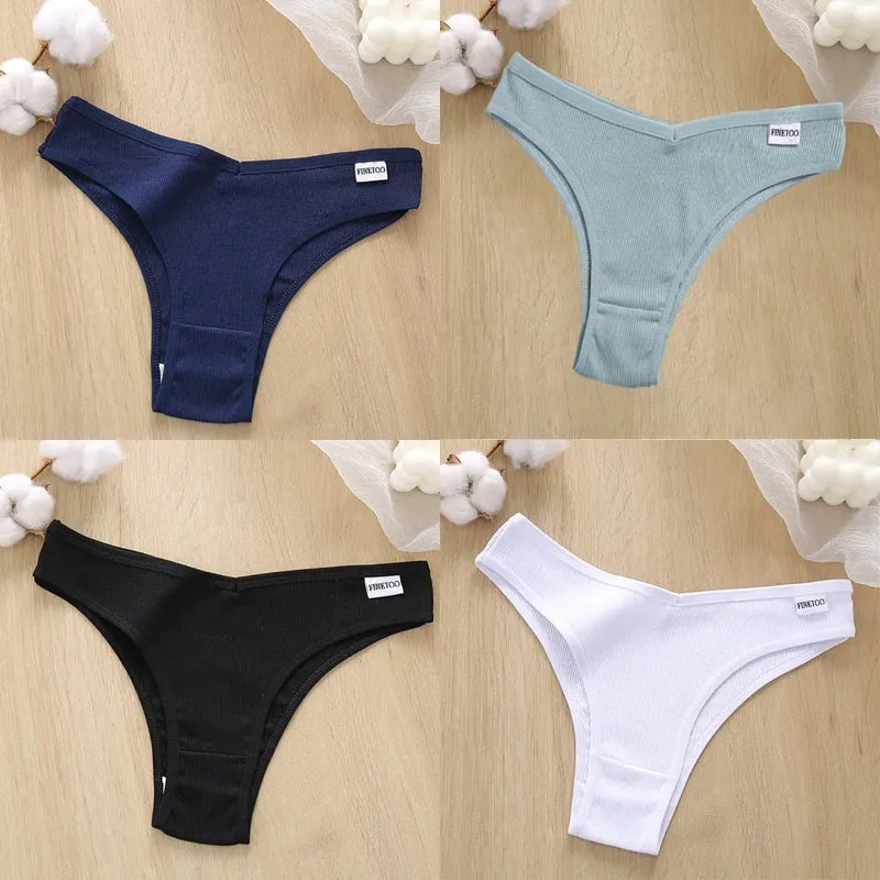 4PCS M-XL Women's Panties FINETOO Cotton Panties Sexy Female Underpants Low Waist Underwear Women Pantys Lingerie