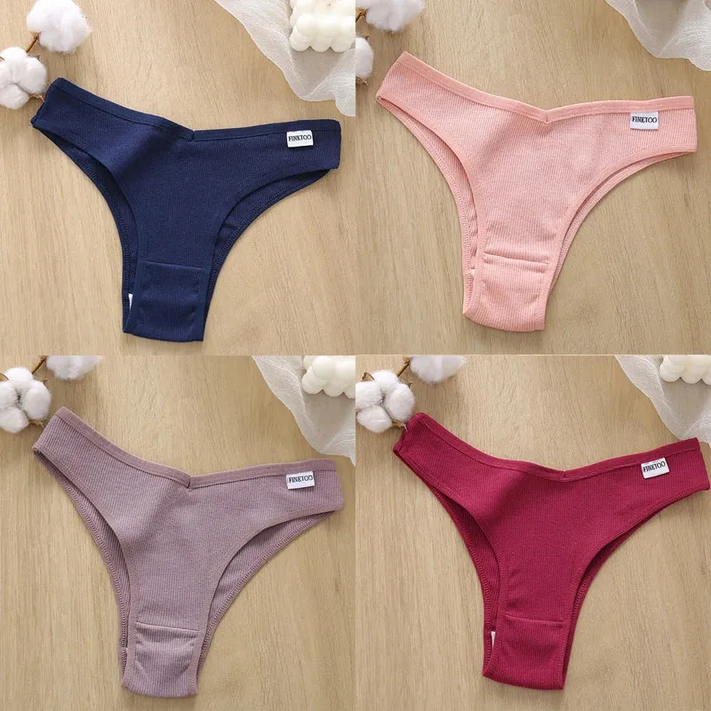 4PCS M-XL Women's Panties FINETOO Cotton Panties Sexy Female Underpants Low Waist Underwear Women Pantys Lingerie