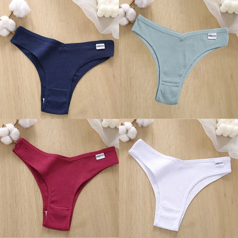 4PCS M-XL Women's Panties FINETOO Cotton Panties Sexy Female Underpants Low Waist Underwear Women Pantys Lingerie