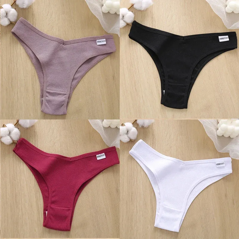 4PCS M-XL Women's Panties FINETOO Cotton Panties Sexy Female Underpants Low Waist Underwear Women Pantys Lingerie