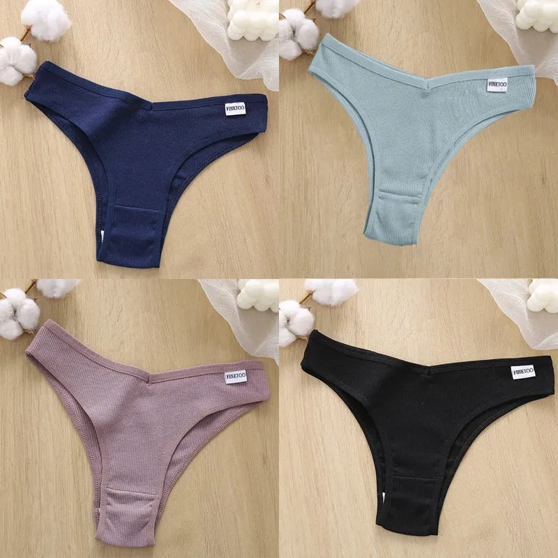 4PCS M-XL Women's Panties FINETOO Cotton Panties Sexy Female Underpants Low Waist Underwear Women Pantys Lingerie