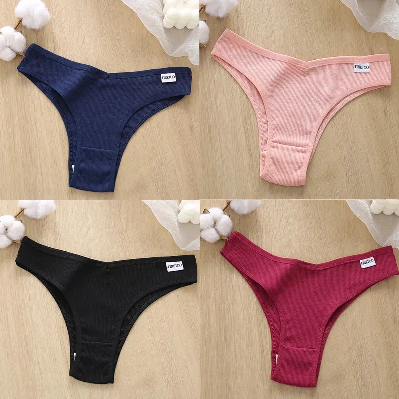 4PCS M-XL Women's Panties FINETOO Cotton Panties Sexy Female Underpants Low Waist Underwear Women Pantys Lingerie