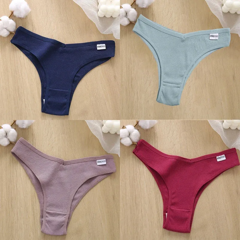 4PCS M-XL Women's Panties FINETOO Cotton Panties Sexy Female Underpants Low Waist Underwear Women Pantys Lingerie