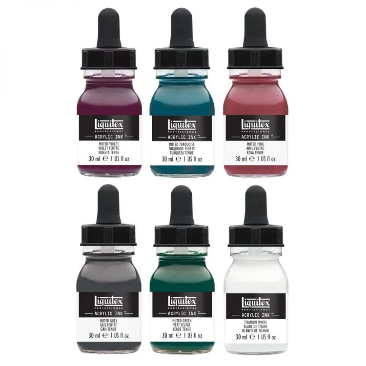 Acrylic Ink Set, Muted Collection   White, 6x30ml (Liquitex Acrylic Ink)