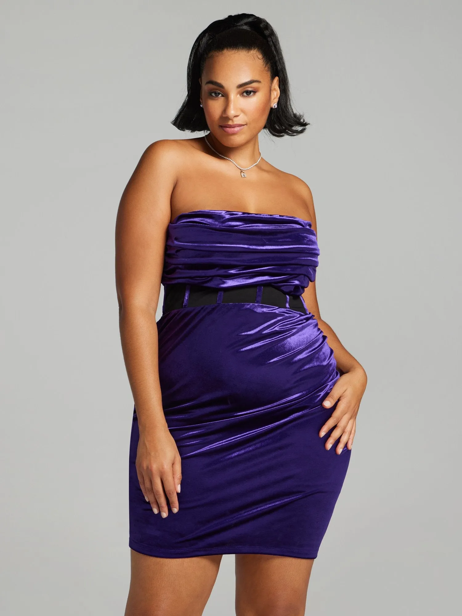 Aniyah Strapless Velvet Illusion Dress