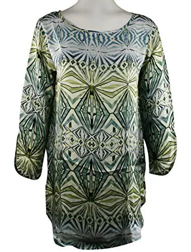 APNY Apparel Geo Shapes, Scoop Neck, Long Sleeve Lightweight Tunic Top