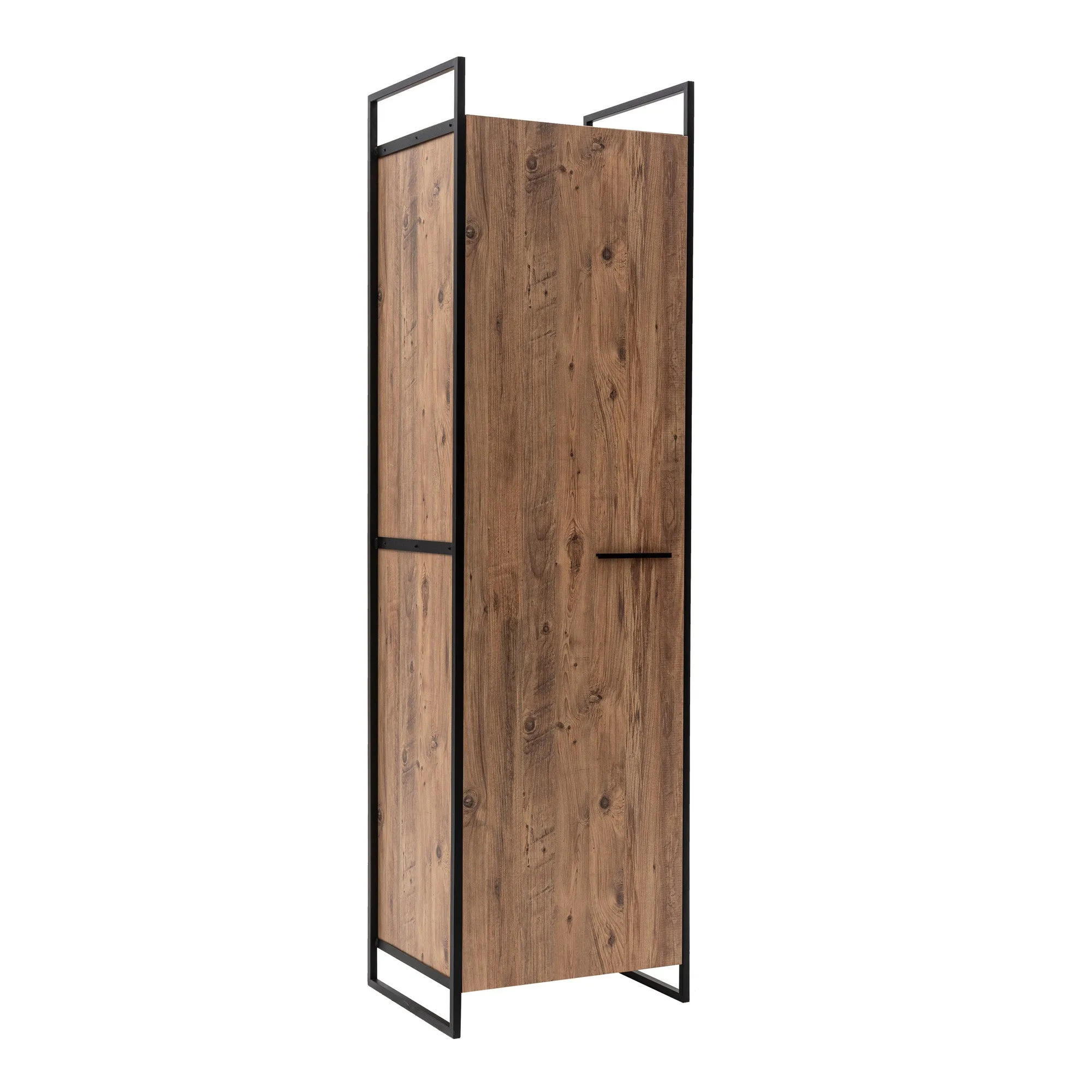 Armadio ingresso stile industriale in legno e metallo con appendiabiti cm 64x52x225h