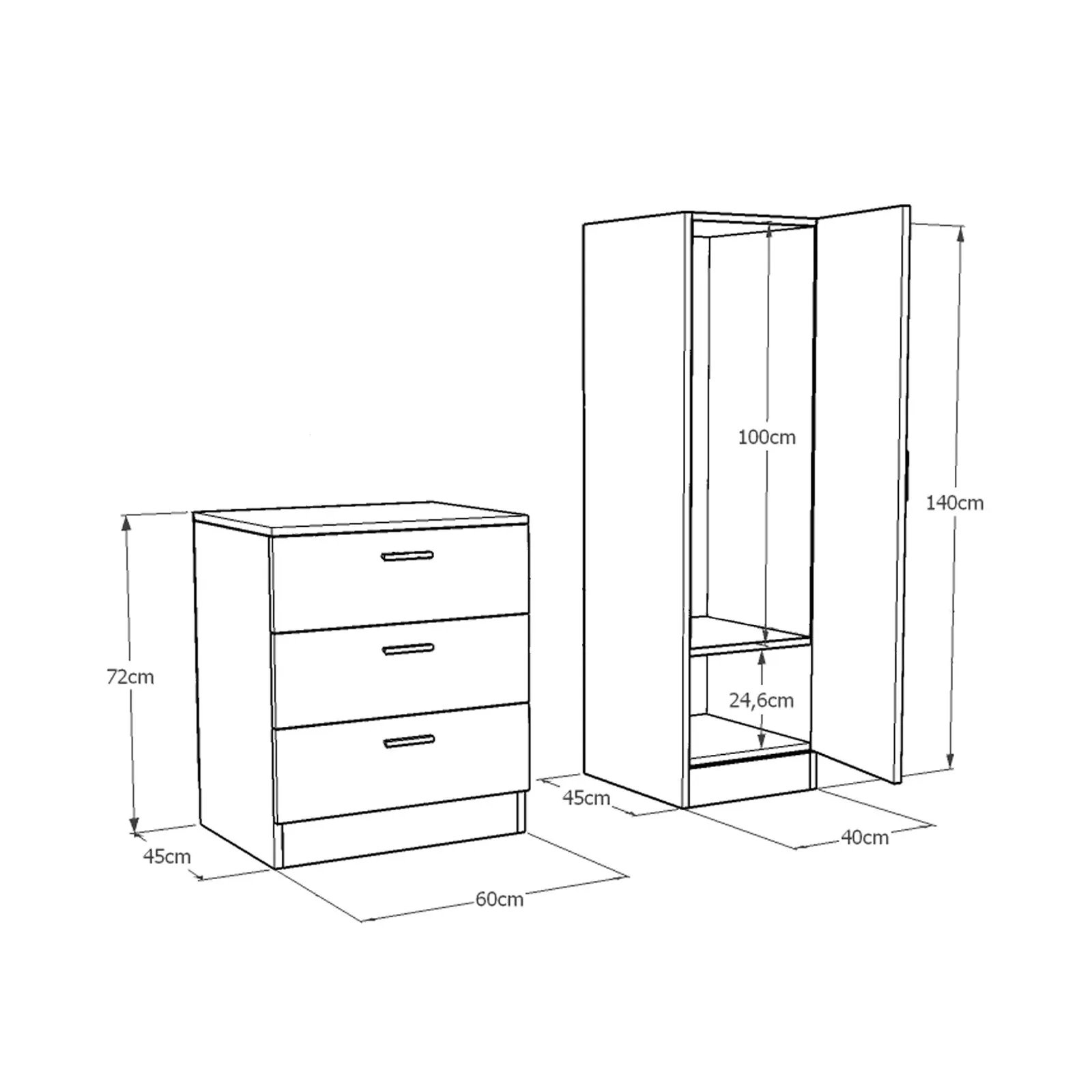 Armadio multiuso in legno per casa moderno con anta a specchio e 3 cassetti - vari colori