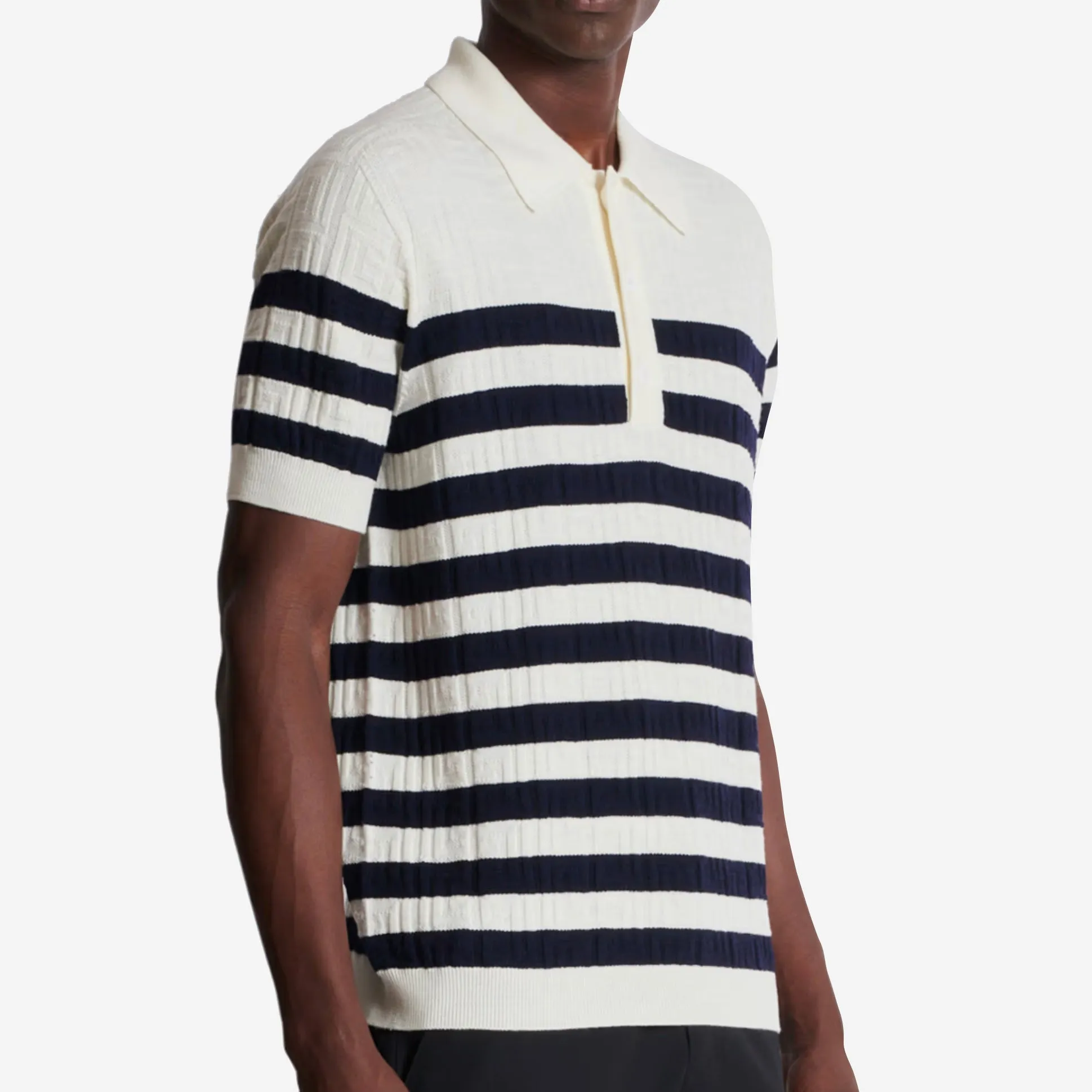 Balmain Monogram Striped Knit Polo Shirt