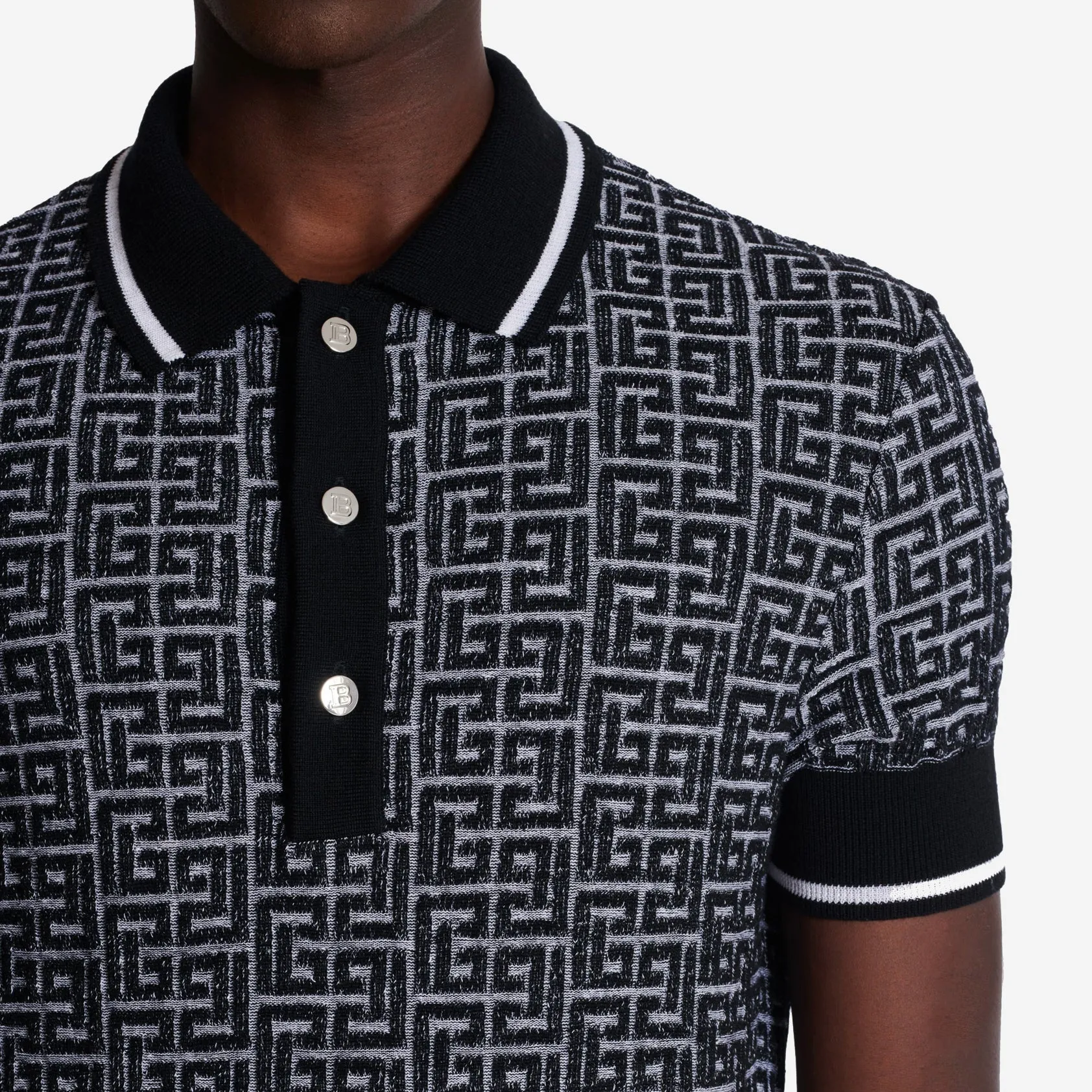 Balmain PB Labyrinth Knit Polo Shirt