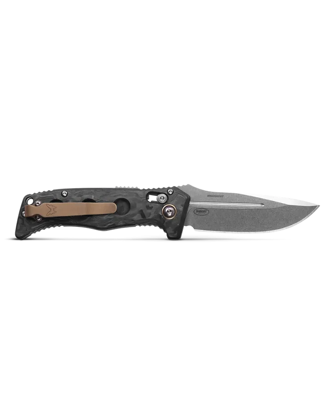 BENCHMADE AUTO MINI ADAMAS 2730-03 3.25" SATIN CPM-MAGNACUT MARBLED CARBON FIBER HANDLES