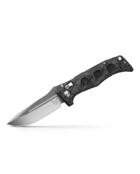 BENCHMADE AUTO MINI ADAMAS 2730-03 3.25" SATIN CPM-MAGNACUT MARBLED CARBON FIBER HANDLES