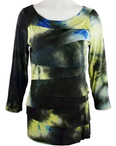 Boho Chic - Morning Midnight, Scoop Neck, Horizontal Ruffled Tie Dye, Top