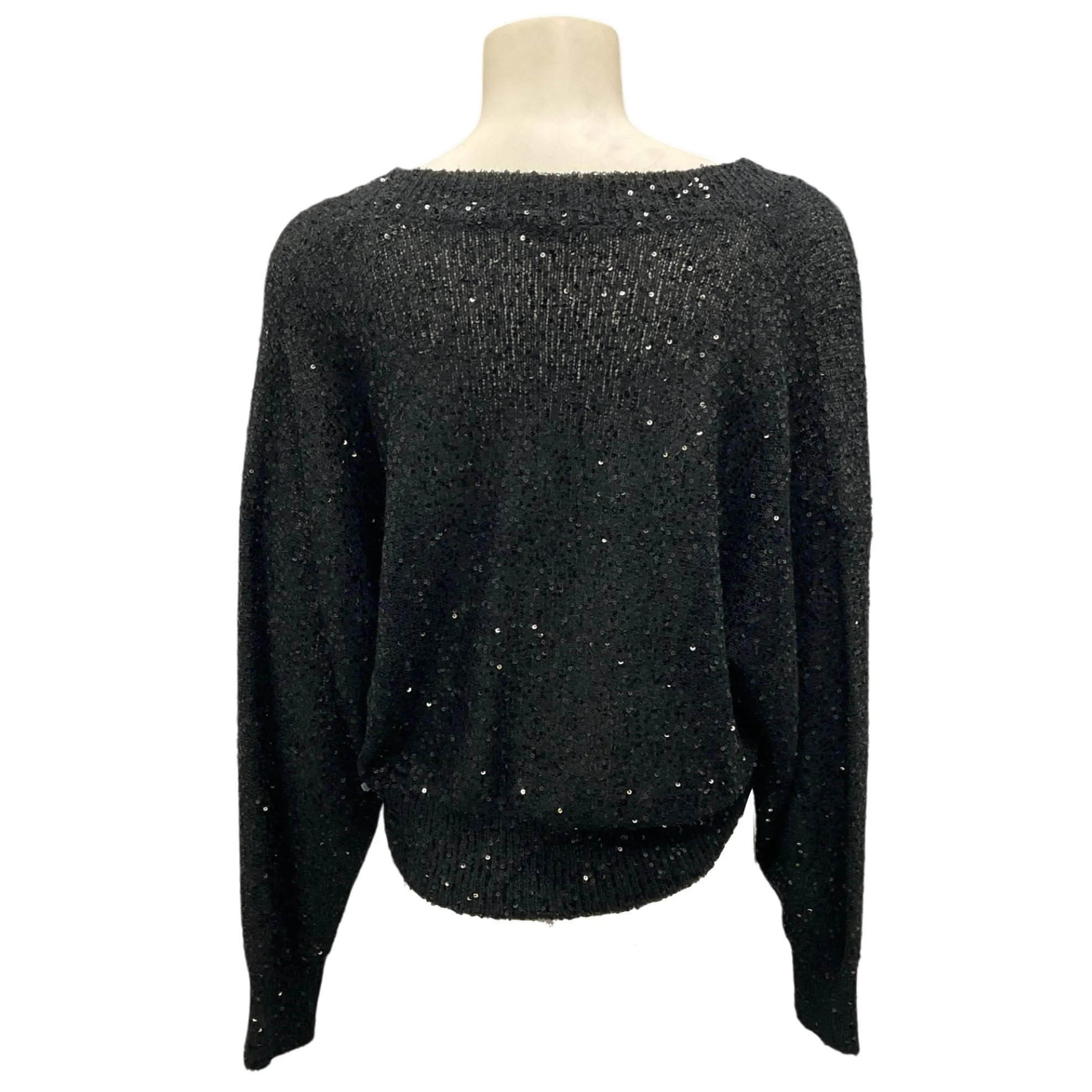 Brunello Cucinelli Black Sequined Long Sleeved V-Neck Knit Sweater