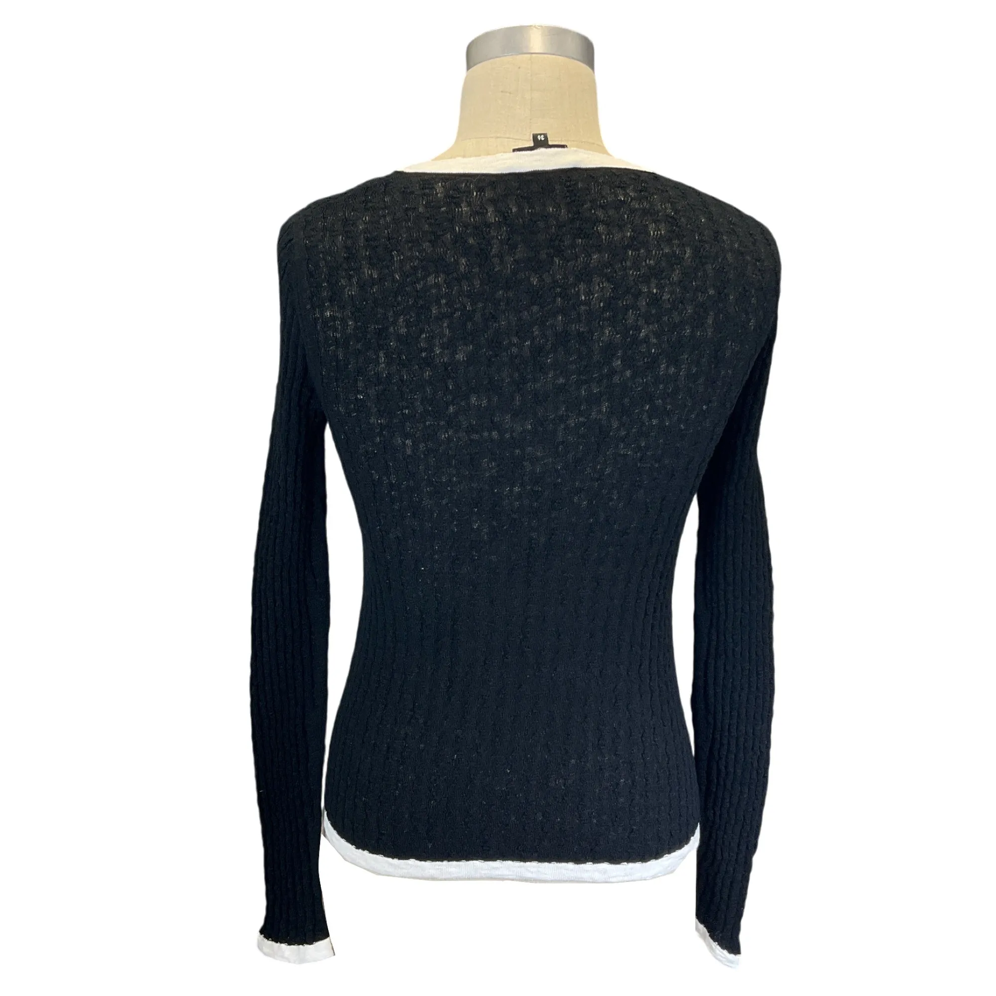 Chanel Black / White Ribbed Knit Cotton Sweater