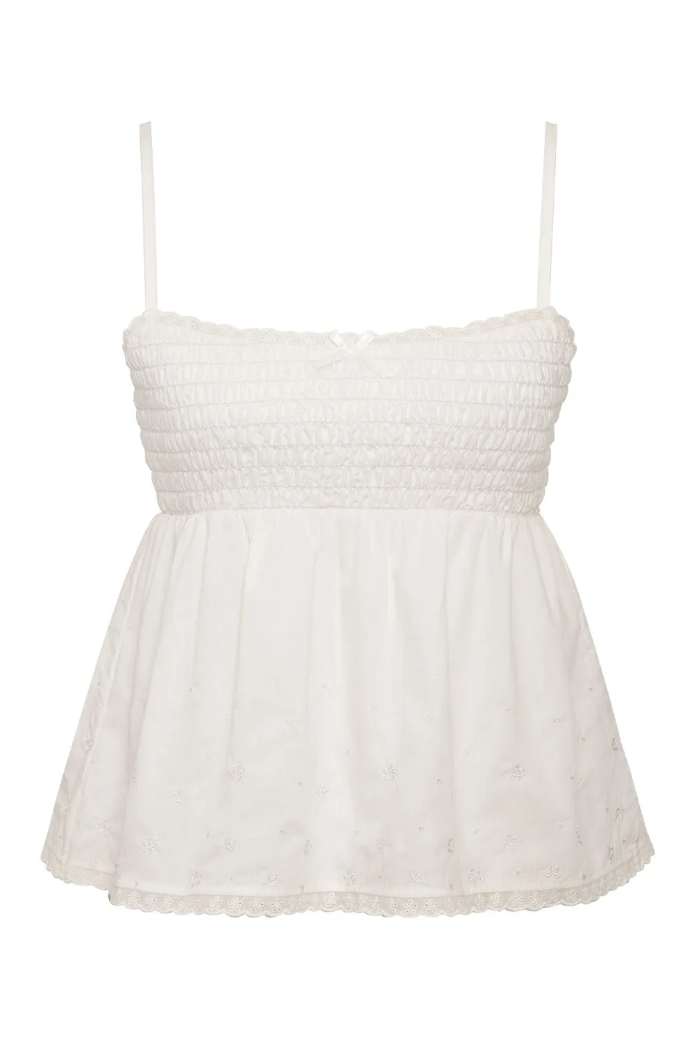 Cherub Embroidered Ruffle Tank - White