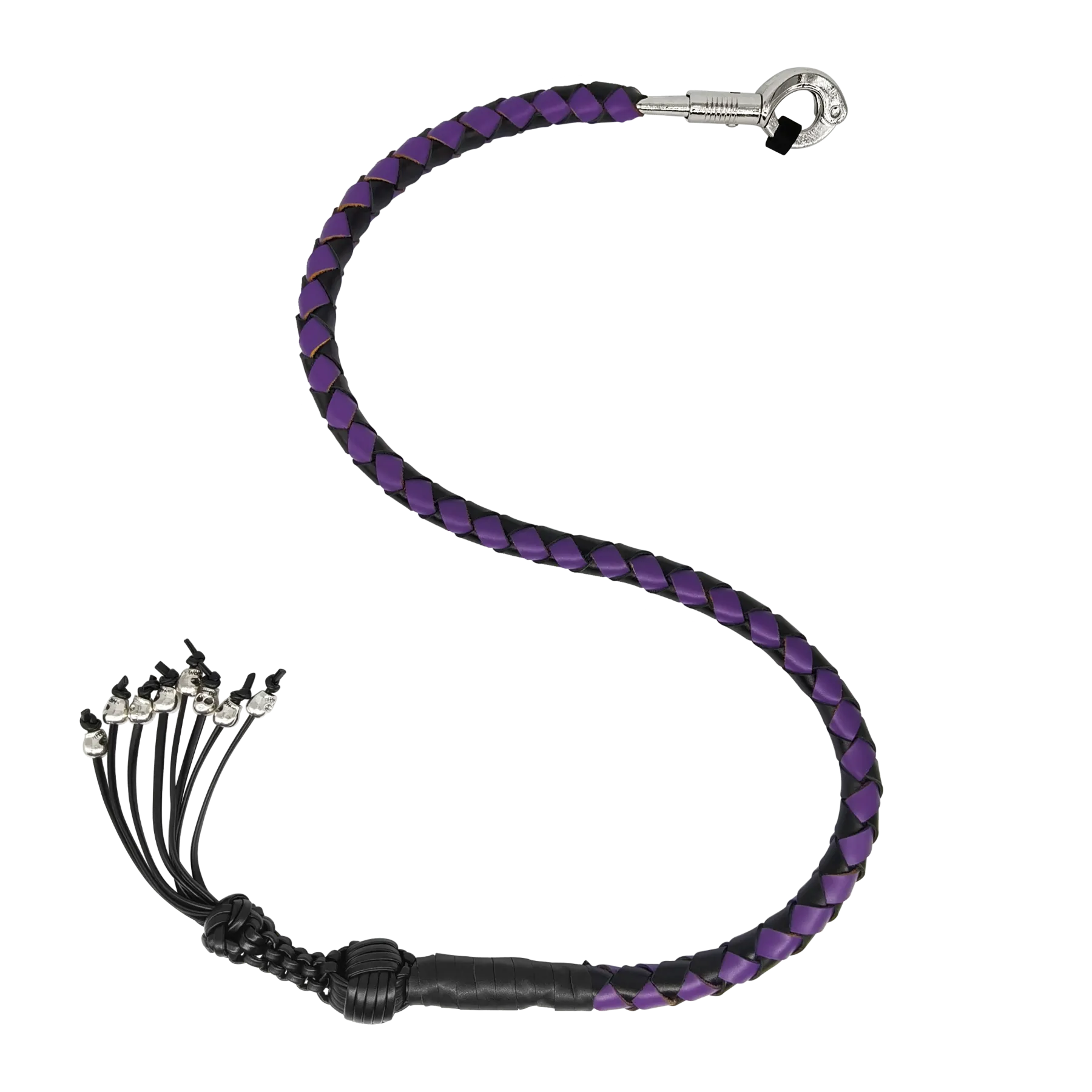 Dream Apparel 42" Long Get Back Whip Black And Purple with Monkey Fist & Skulls