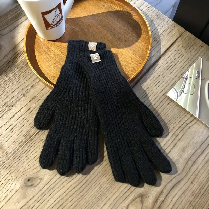 Extended Solid Color Knit Gloves Stylish Simple Elastic Touchscreen Gloves Winter Thick Warm Split Finger Gloves