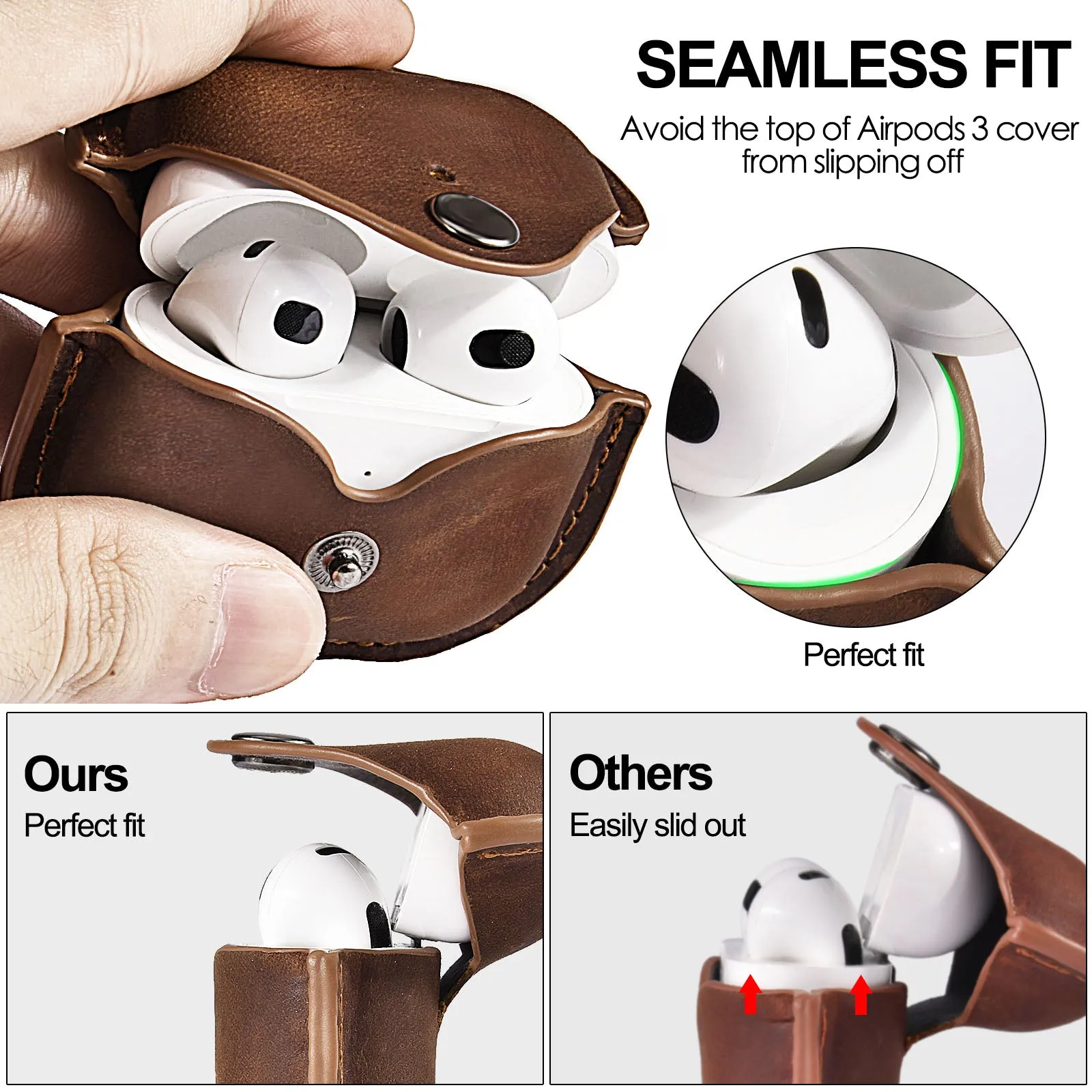 Genuine Leather Case for AirPod 3 Genration 3rd with Metal Keychain