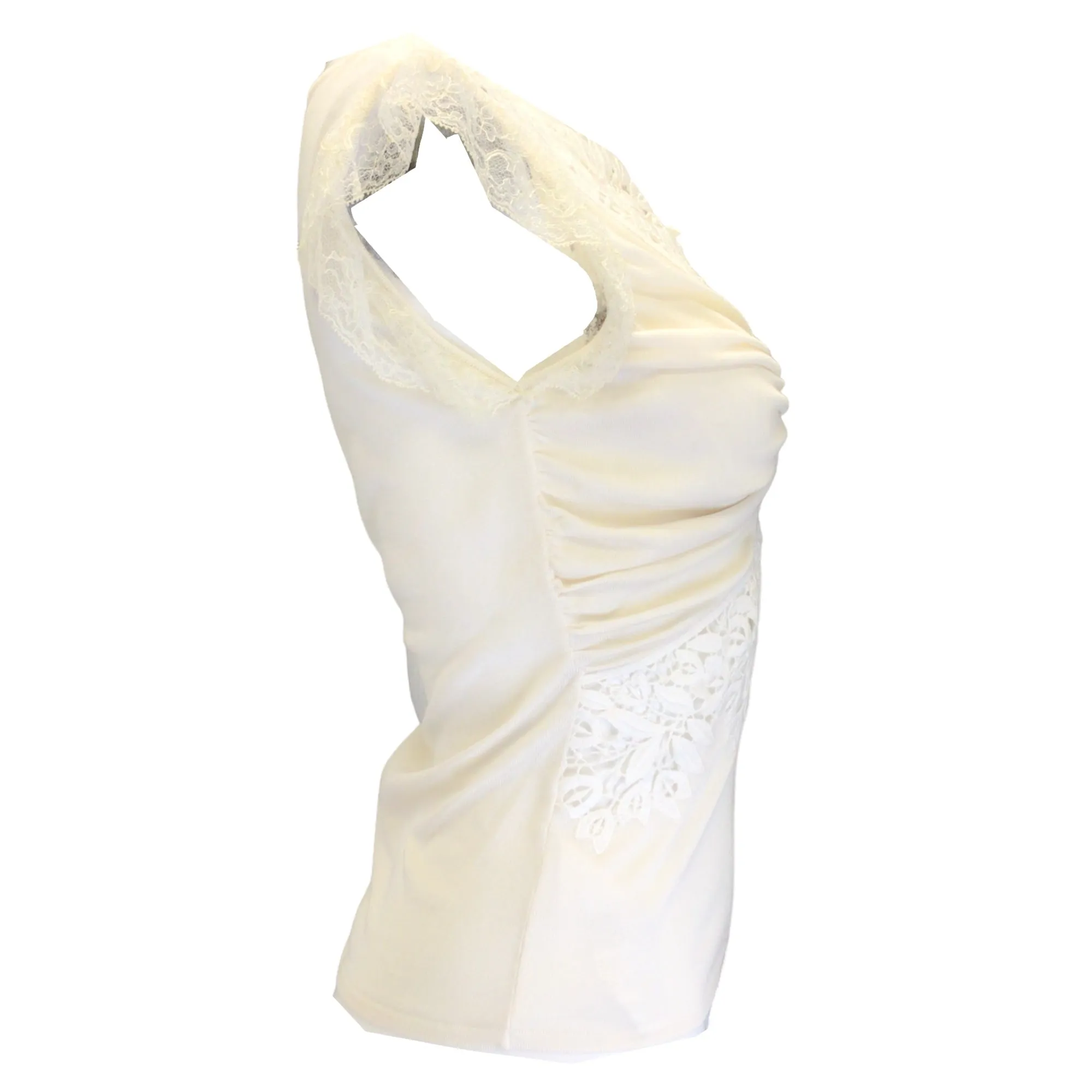 Giambattista Valli Ivory Lace Detail Silk Knit Top