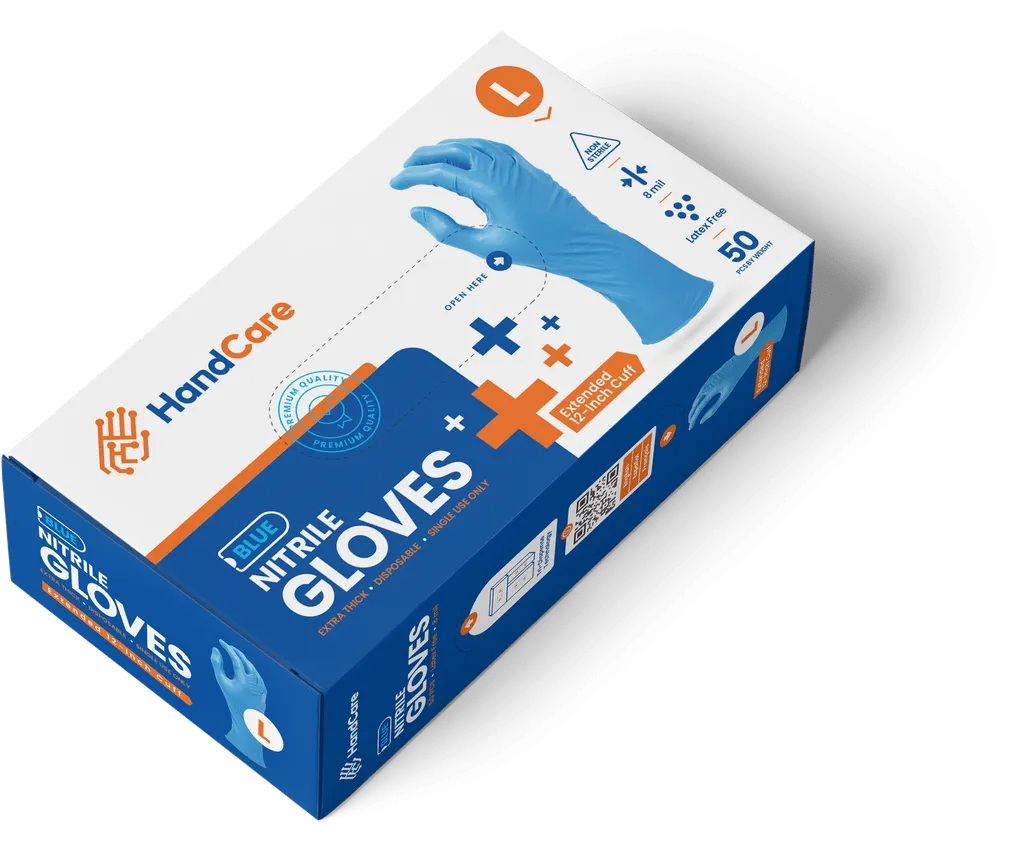 HandCare Blue Nitrile Gloves - Exam Grade, Powder Free (8 Mil), 100 Cases (Bulk)