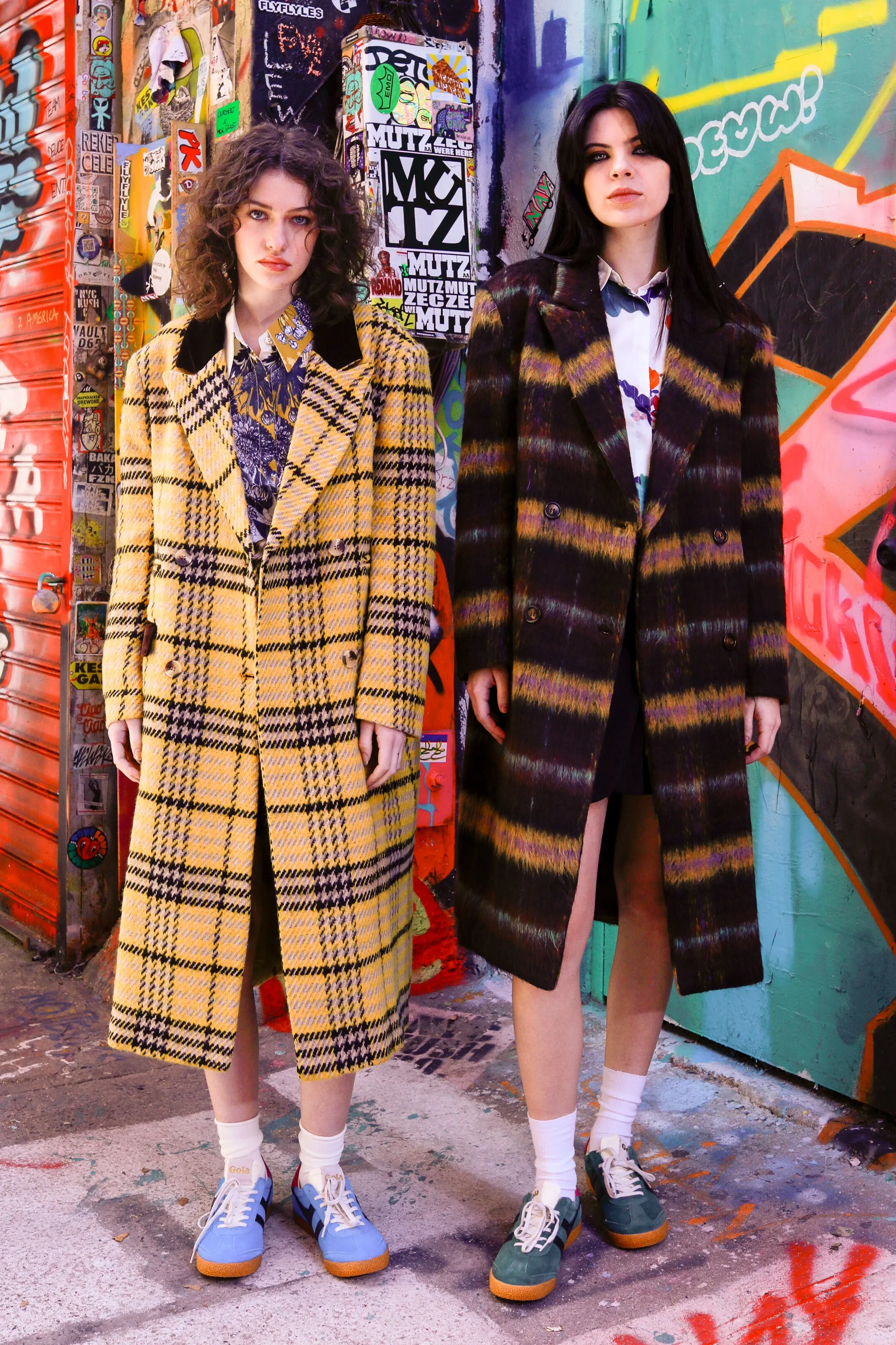 Heavy Wool Yellow Houndstooth Plaid Coat