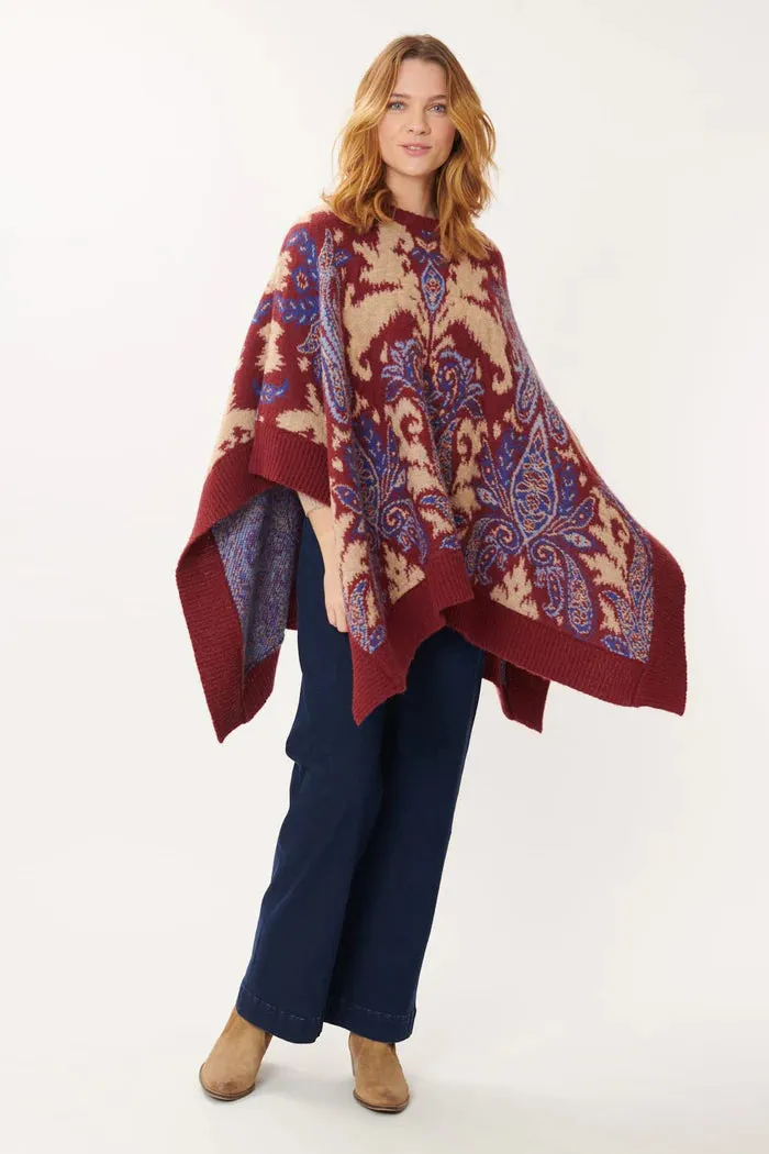 Jazz Paisley Poncho/sweater  -Burgundy