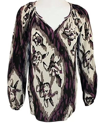 Karen Kane Jeweled Neckline Geometric Print, Long Sleeve, Split Neck Top