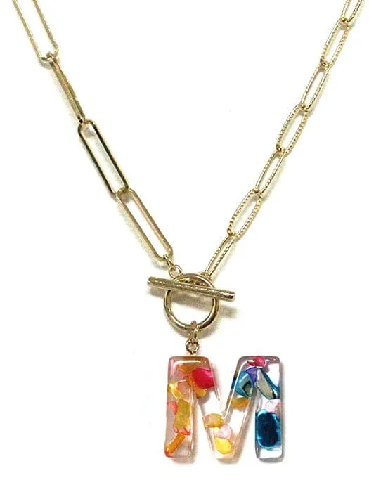 KN8167 Assorted 16 Piece Rainbow Acrylic Initial Toggle Chain Necklace Pack