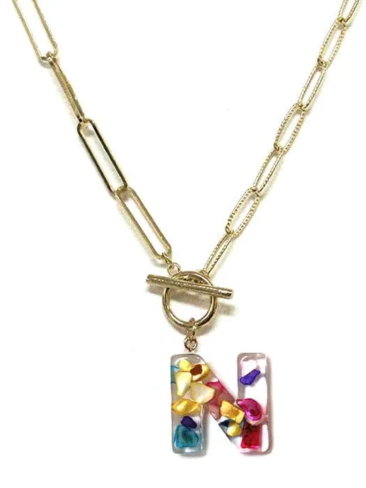 KN8167 Assorted 16 Piece Rainbow Acrylic Initial Toggle Chain Necklace Pack