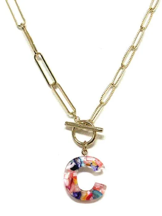 KN8167 Assorted 16 Piece Rainbow Acrylic Initial Toggle Chain Necklace Pack