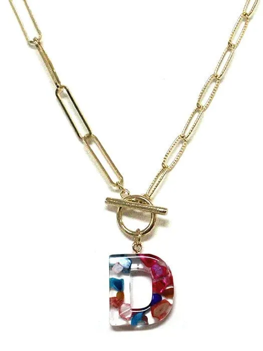 KN8167 Assorted 16 Piece Rainbow Acrylic Initial Toggle Chain Necklace Pack