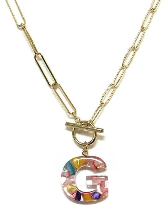 KN8167 Assorted 16 Piece Rainbow Acrylic Initial Toggle Chain Necklace Pack