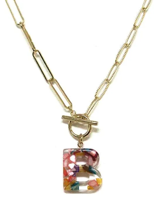 KN8167 Assorted 16 Piece Rainbow Acrylic Initial Toggle Chain Necklace Pack