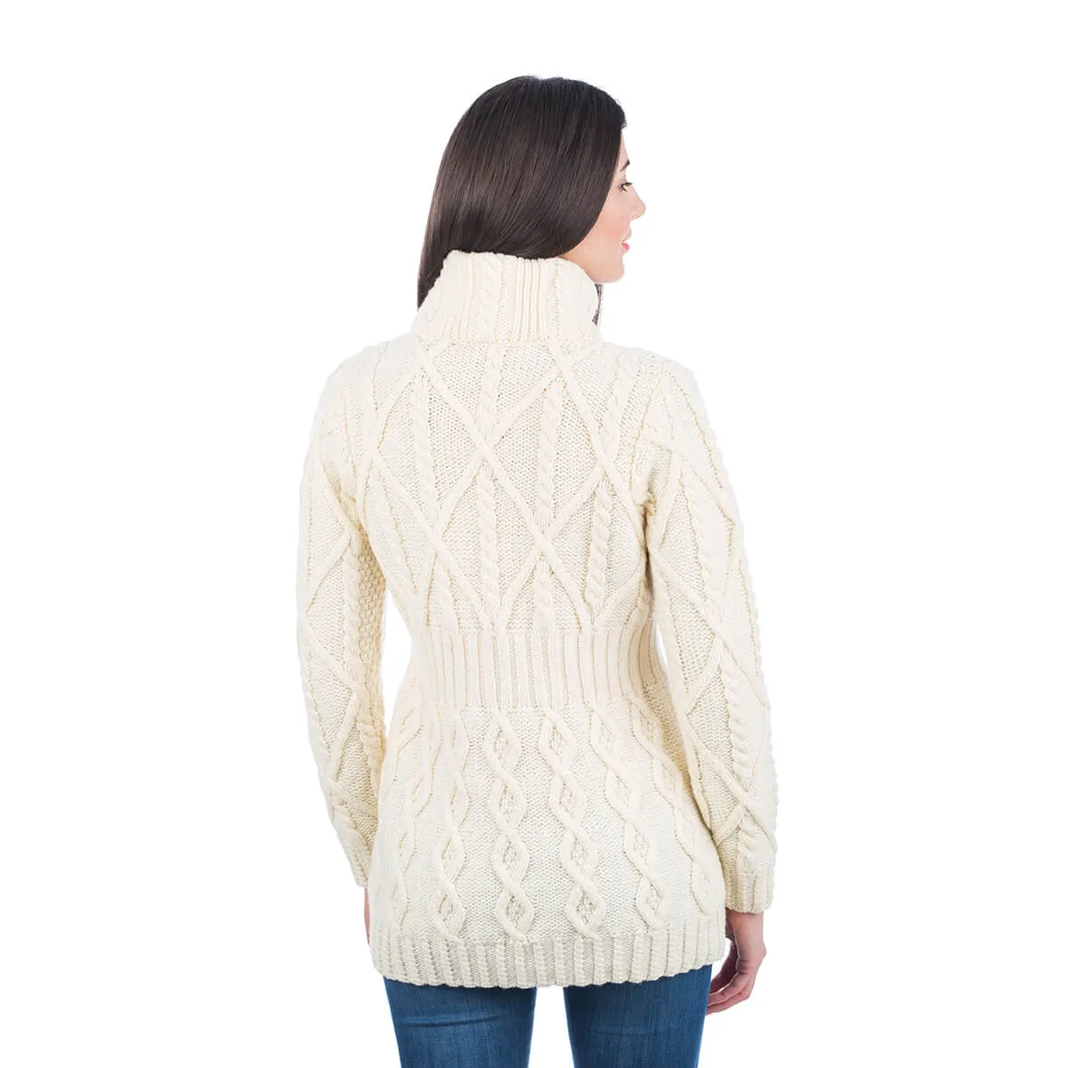 Ladies Merino Knit Irish Zip Aran Cardigan