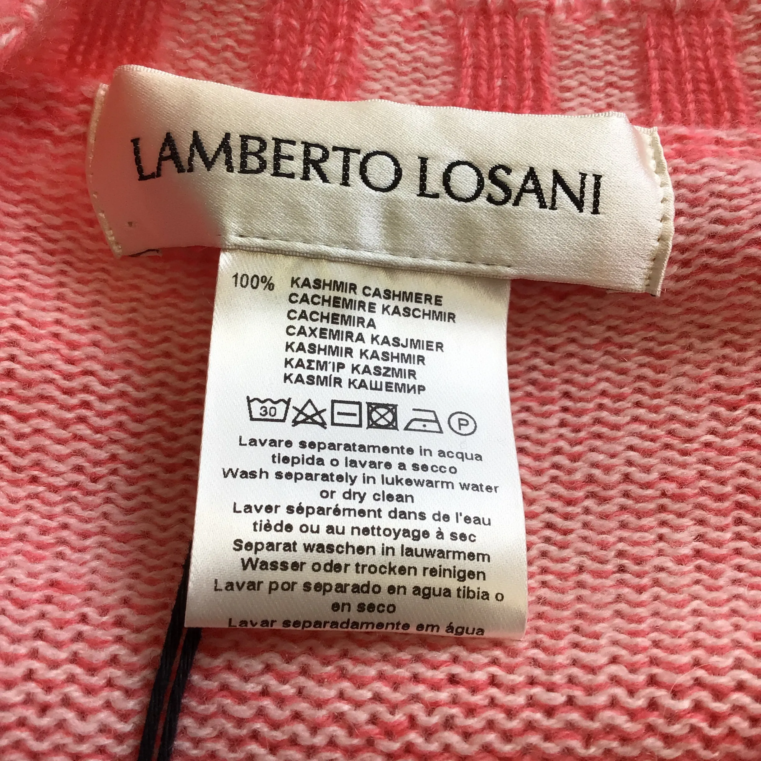 Lamberto Losani Flamingo Pink / White Long Sleeved Cashmere Knit Raglan Sweater