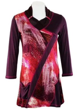 Lior Paris - Diagonal Brush, Geometric Tunic, Front Pocket & Trimmed V-Neck