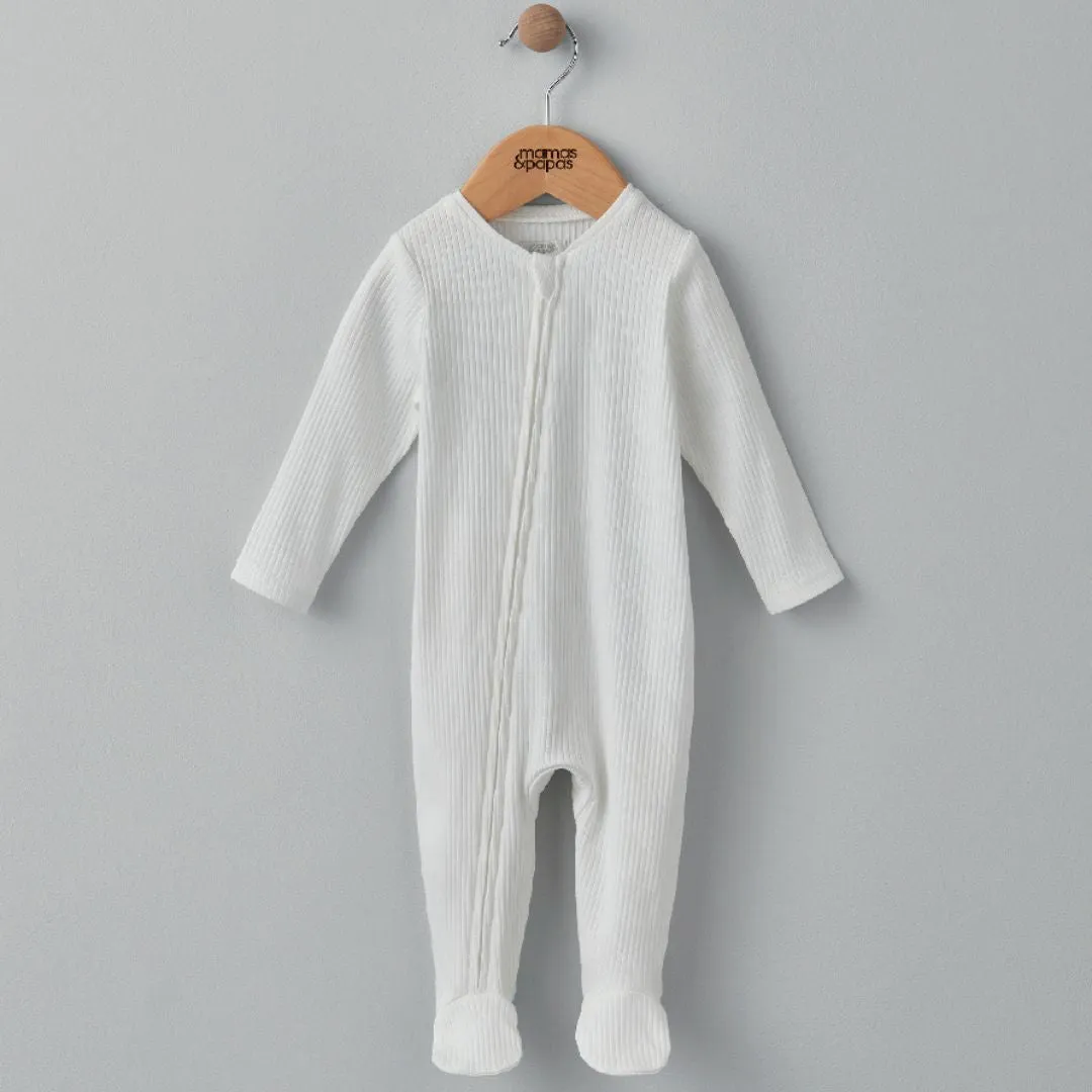 Mamas and Papas Organic Cotton Ribbed Onesie with Zip - White