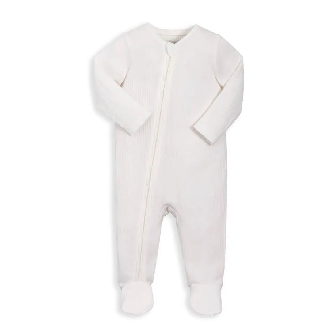 Mamas and Papas Organic Cotton Ribbed Onesie with Zip - White