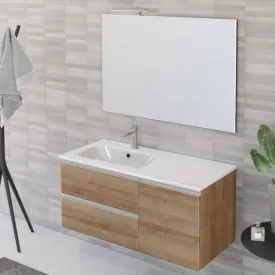 Mobile Bagno Sospeso 100cm Con Anta A Destra E Specchio Rovere Farnia DUBON