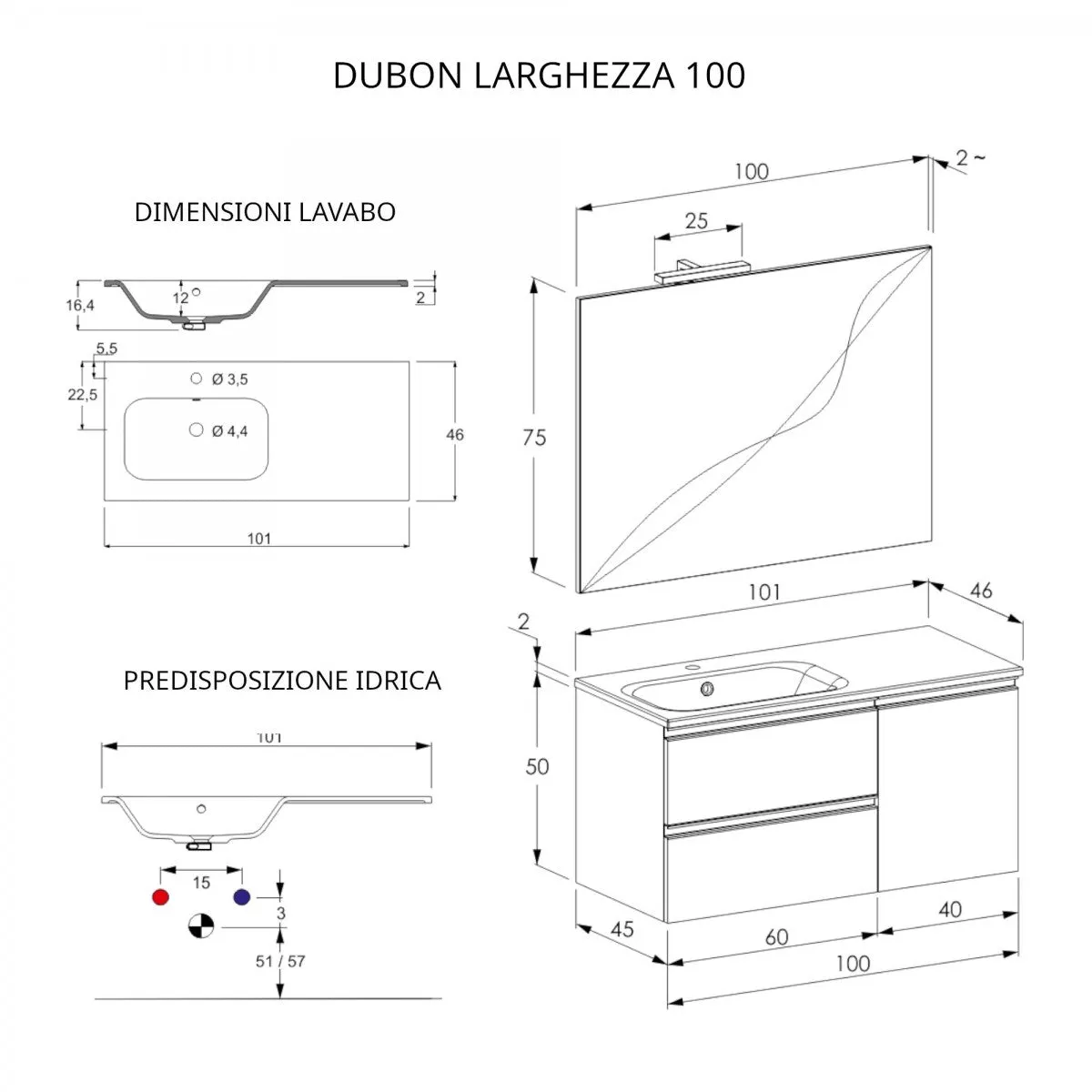 Mobile Bagno Sospeso 100cm Con Anta A Destra E Specchio Rovere Farnia DUBON