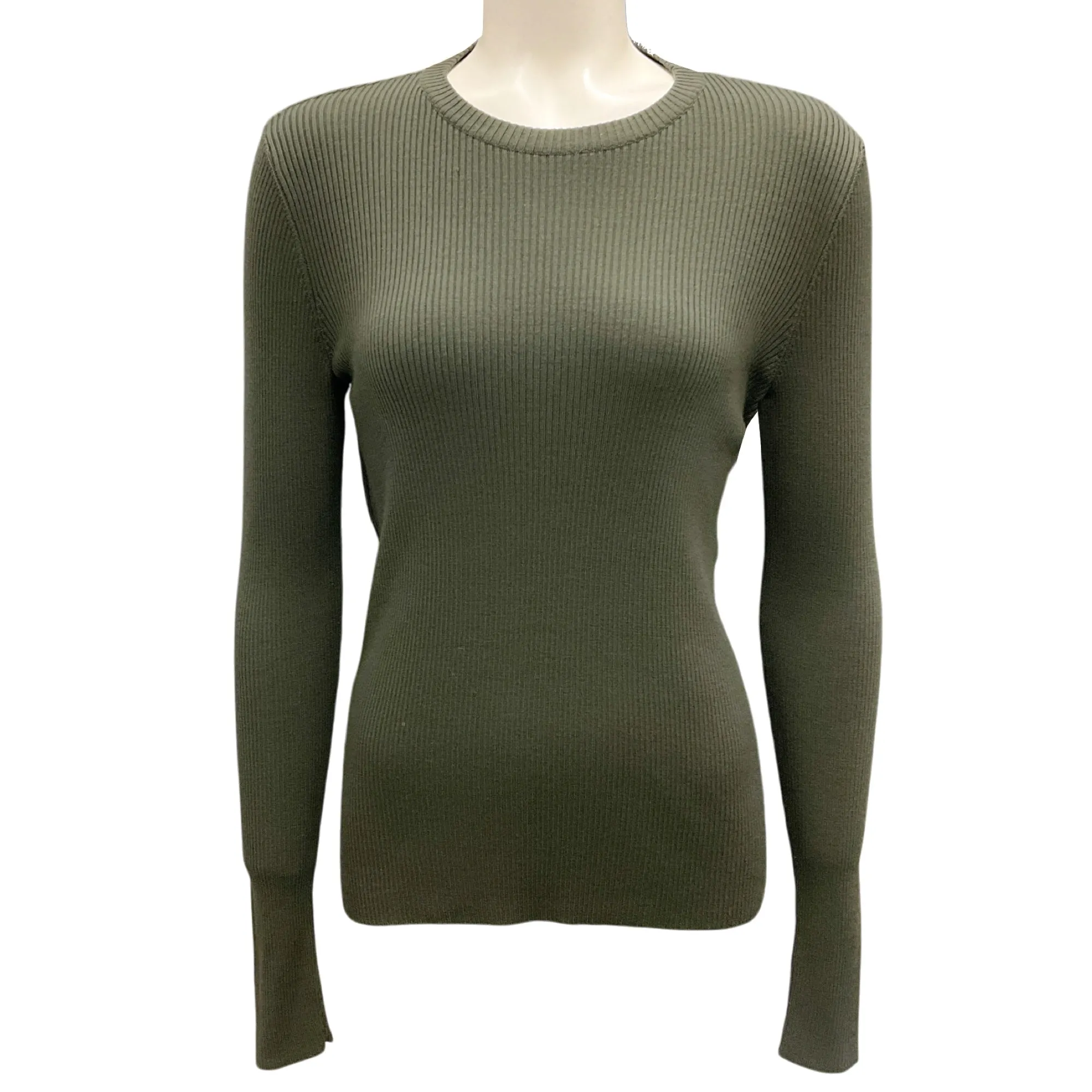 Moschino Couture Olive Green Tulle Detail Ribbed Knit Sweater