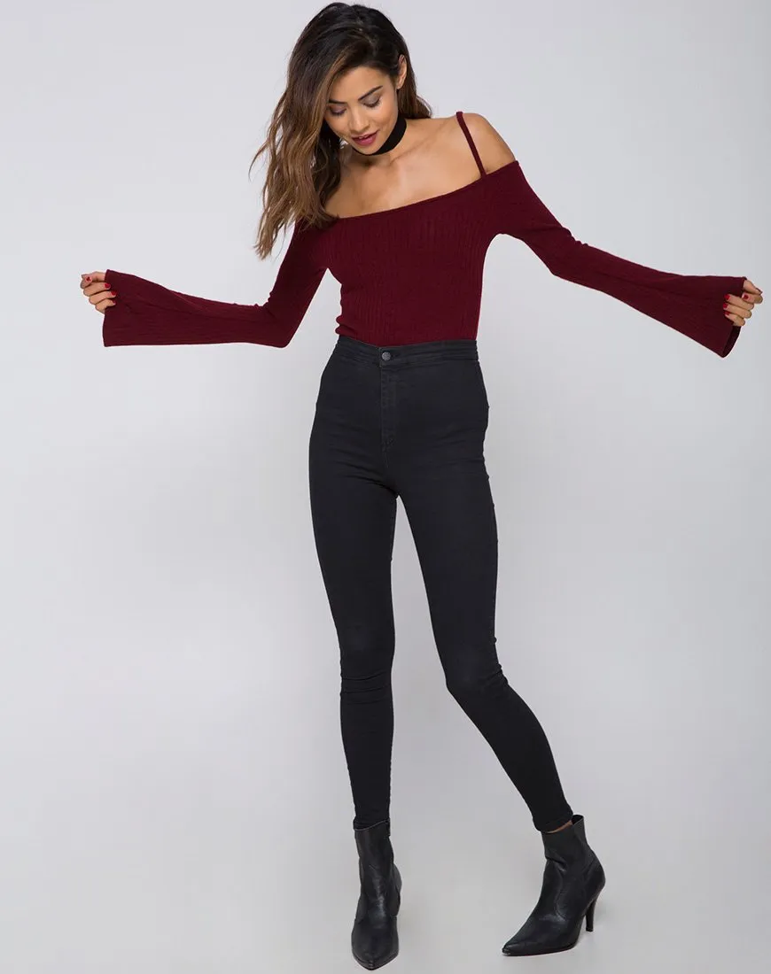 Niani Cold Shoulder Bodice in Rib Knit Burgundy