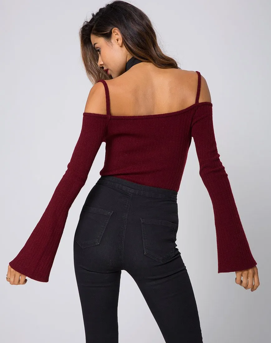 Niani Cold Shoulder Bodice in Rib Knit Burgundy