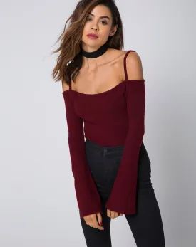 Niani Cold Shoulder Bodice in Rib Knit Burgundy